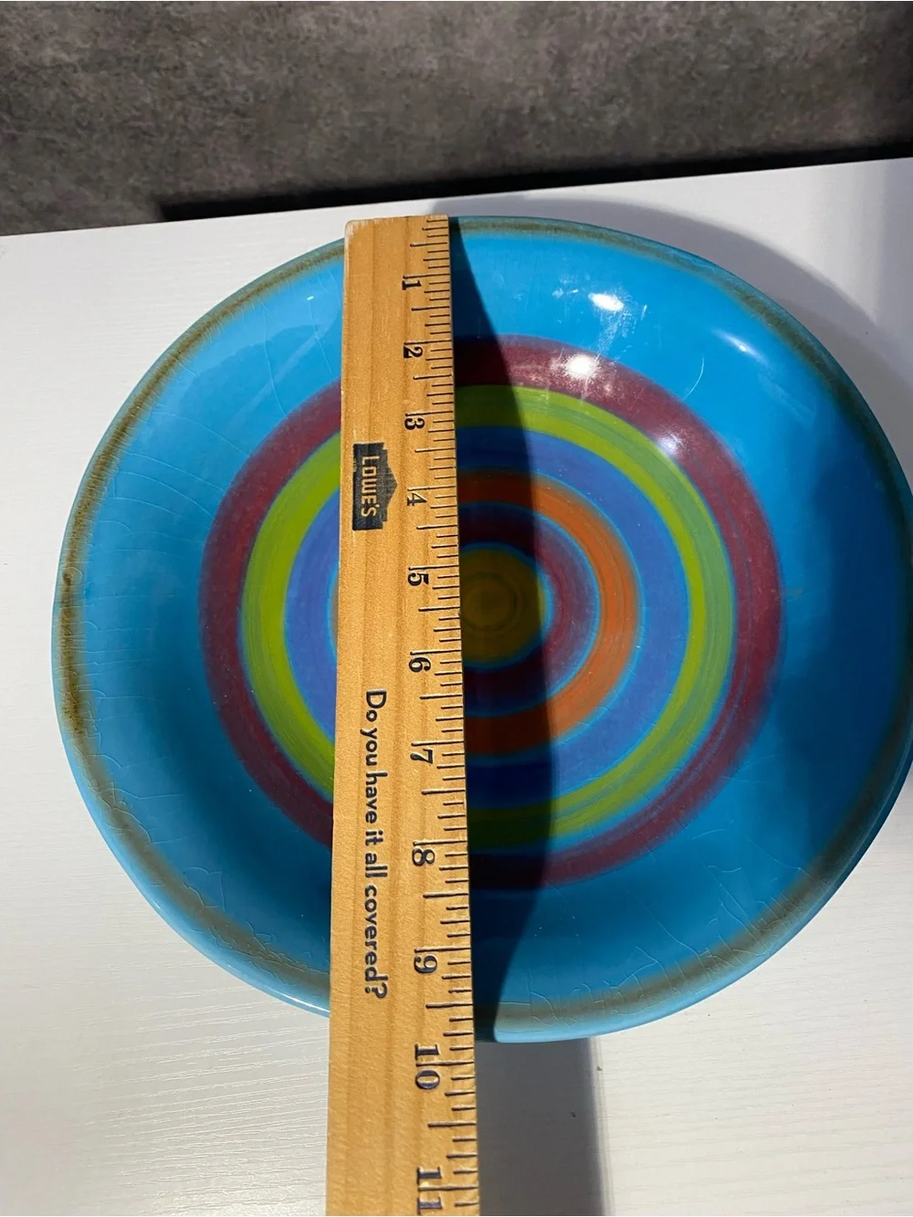 Italian Ceramic Bowl Sara Hand Painted Rainbow Swirl Blue Crazing Chip 9.5 In